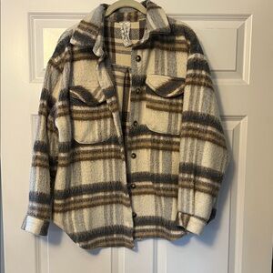 Sadie & Sage Striped Button Down Shirt - Cream, Brown, Gray